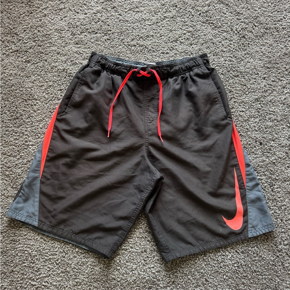 Nike Men's Black and Gray Athletic Shorts with Pink Accents